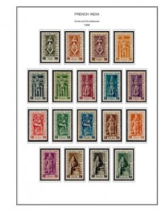 COLOR PRINTED FRENCH INDIA 1892-1954 STAMP ALBUM PAGES (29 illustrated pages)