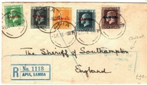 SAMOA WW1 Cover Apia Registered CENSOR NZ Overprints Southampton 1918 PB347