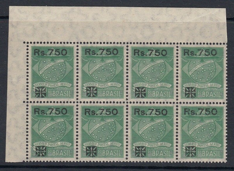 Brazil 1930 750r on 1300r Syndicato Condor Marginal Block x 8 MNH. Scott 1CL13