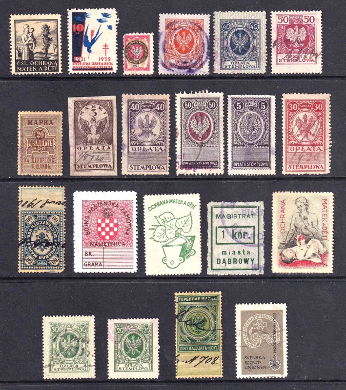 POLAND REVENUE STAMPS & MORE x21 COLLECTION LOT MINT (ONE NH) USED MIXED