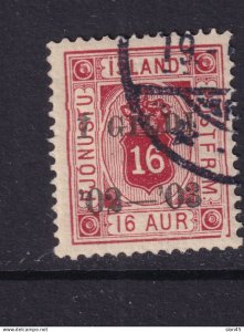 Iceland 1902-3 16a carmine Perf14x13.5 Used Sc O28 15205