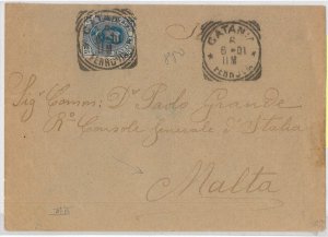 54827 - REGNO: UMBERTO I - STORIA POSTALE :  BUSTA a MALTA 1901 - 25 Cent.