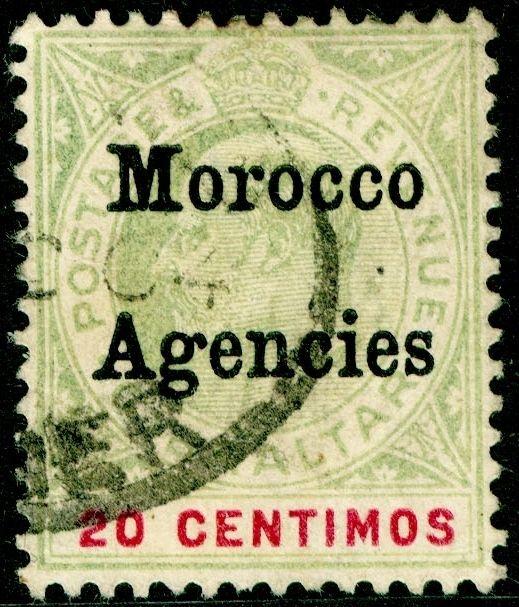 MOROCCO AGENCIES SG19, 20c Grey-Green & Carmine, USED. Cat £45.