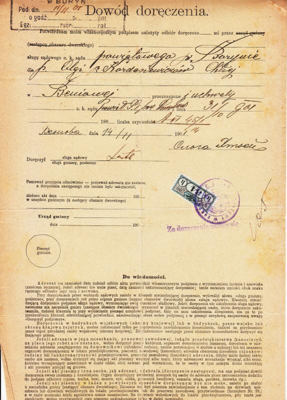 West Ukraine - 14.11.1901 Power of Attorney using 34h revenue stamp