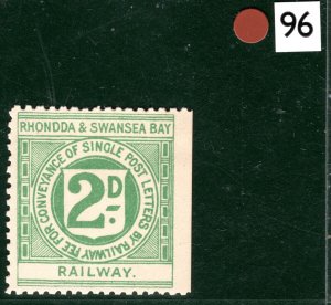 GB Wales R&SBR RAILWAY Letter Stamp 2d RHONDDA & SWANSEA BAY Mint MM BRW96