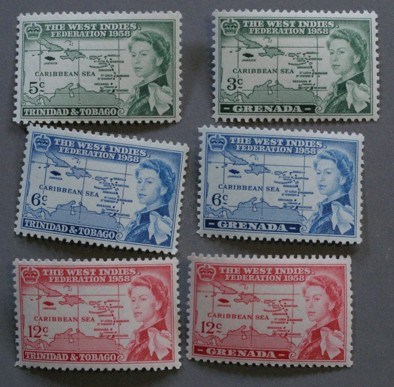 West Indies Federation Ten Islands Set Three Each Unused NH Stamps, 30 Stamps