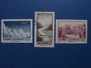 ​CHINA STAMP:1956,SC#287-9 XINGJIANG, TIBET & CHINGHAI HIGHWAYS: CTO- NH SET.