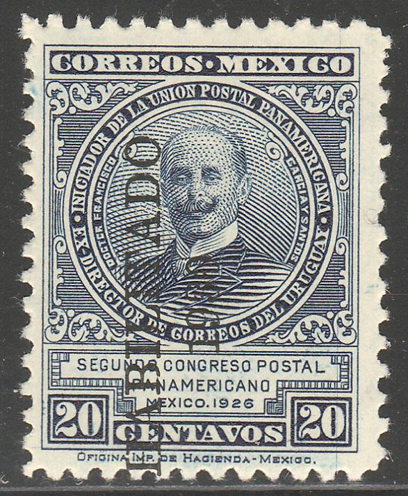 MEXICO 671, 20cents POSTAL CONGRESS, HABILITADO 1930. UNUSED, HINGED, OG. F-VF.