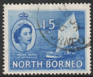 North Borneo Scott 268 - SG379, 1954 Elizabeth II 15c used