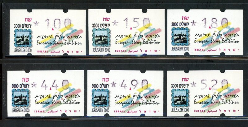 ISRAEL SET OF 6 ATM MACHINE LABELS SEASON'S GREETINGS FROM HOLY LAND MNH SHOWN