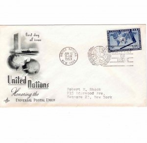 United Nations 1953 FDC Sc 18 Universal Postal Union UN First Day Cover Artcraft