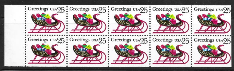 USA 2429a: 25c Christmas contemporary, folded booklet pane with tab, plate # ...