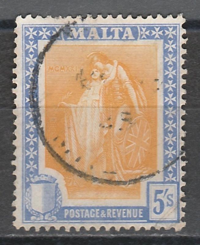 MALTA 1922 ALLEGORICAL 5/- USED