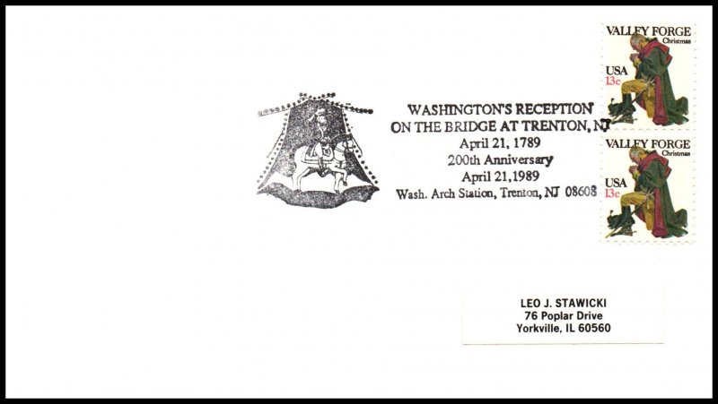 US Washington's Reception at the Bridge,Treton,NJ 1989 Cancel Cover