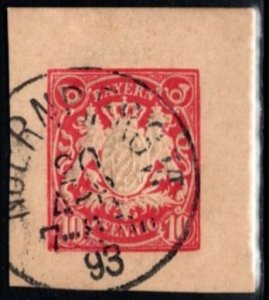 1893 Germany Bayern Cut Square (Postcard) 10 Pfennig Coat of Arms Used