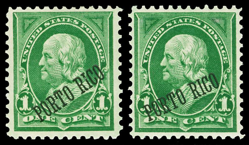 Puerto Rico Scott 210, 210a 1899 1c Franklin Issues Mint F-VF OG LH Cat $14