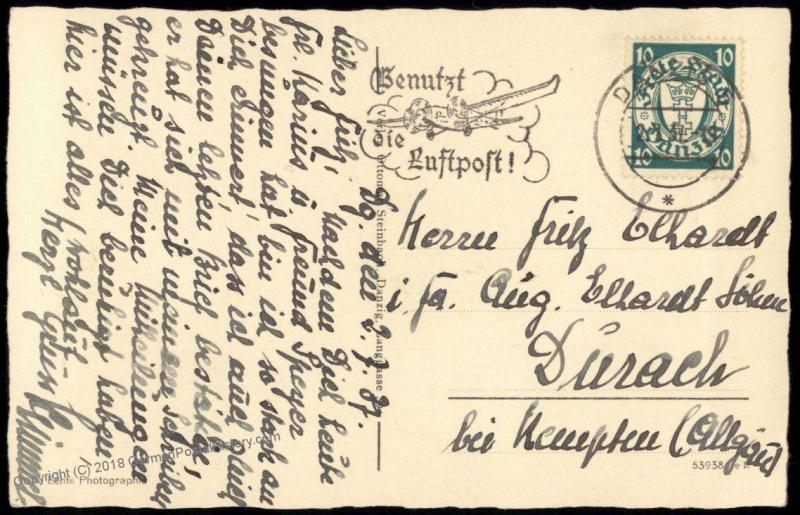 Danzig 1937 Germany Poland Rathaus Artushof RPPC Cover 10pf Stamp 83992