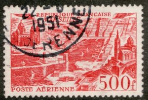 1949 France Sc #C26 - 500f Orange Airmail Stamp - Architecture - Used Cv $6