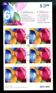 ? Celebrate Birthdays, Anniversaries 6x51cents Souvenir Sheet/pane used Canada 