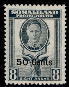 SOMALILAND PROTECTORATE GVI SG130, 50c on 8a grey, M MINT.