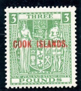 Cook Islands 1936 KGVI COOK ISLANDS £3 green superb MNH. SG 123b. Sc 107.