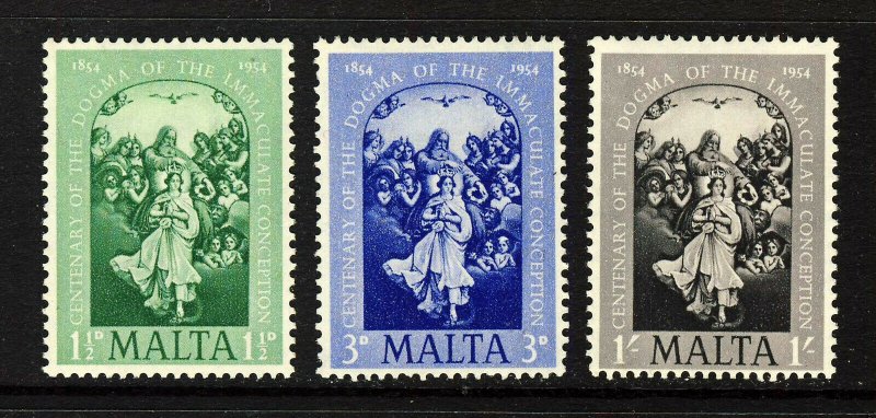 MALTA QE II 1954 Dogma of Immaculate Conception Set SG 263 to SG 265 MINT