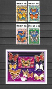 BURKINA FASO 1996 BUTTERFLIES & MINISHEET MNH