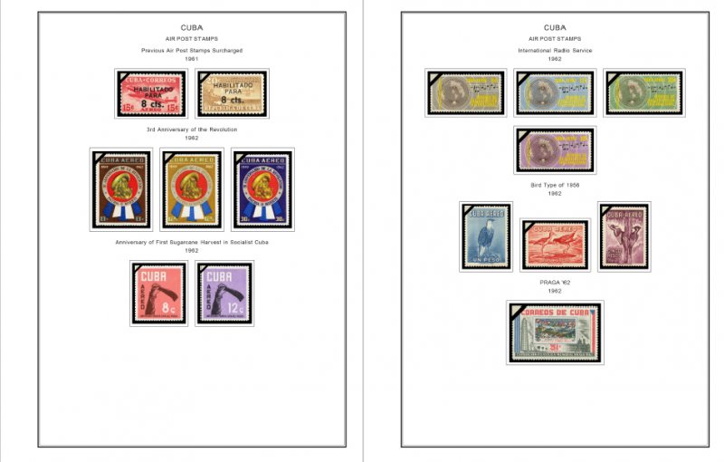 COLOR PRINTED CUBA AIRMAIL 1927-1980 STAMP ALBUM PAGES (56 illustrated pages)