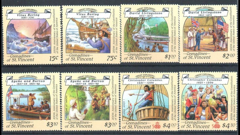 GRENADINES OF ST. VINCENT - 1988 GREAT EXPLORERS - 8V MINT NH