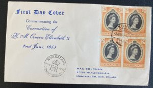 1953 Zomba Nyasaland First Day Cover Queen Elizabeth II coronation Stamp Block