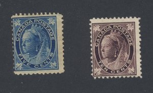 2x Canada Victoria Leaf Mint Stamps #70-5c MH  #73-10c MNG Guide Value = $142.00