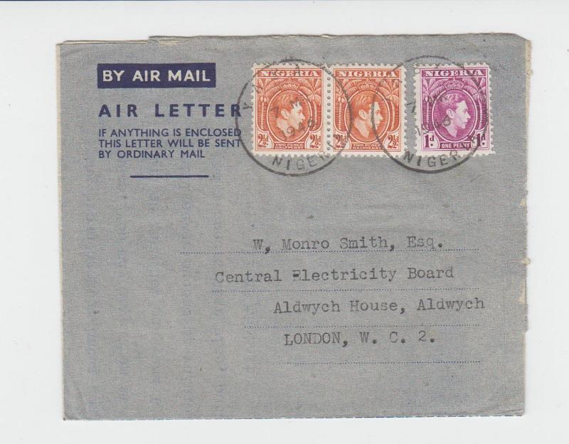 NIGERIA (YABA) TO UK 1946 AIR LETTER 6d RATED (SEE BELOW