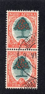 South Africa 1950 60 red orange & blue green, Type III Pair, Scott 61 used