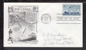 US 1069 Soo Locks 1955 Aristocrats Pencil FDC 