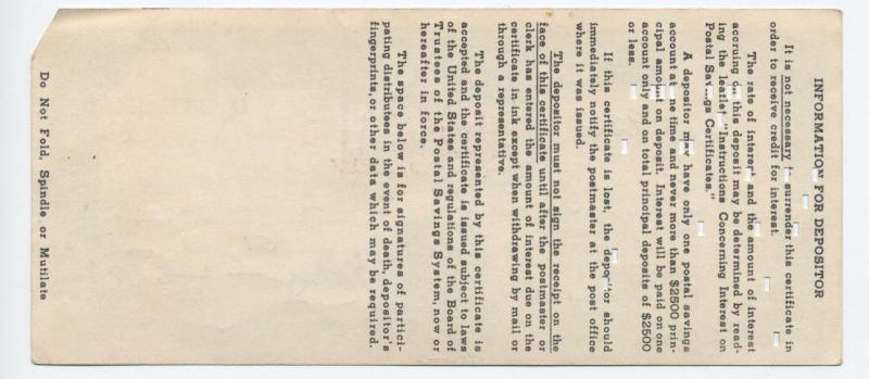 $10 Series of 1954 Postal Savings Certificate Virgin Islands! [4426.1]