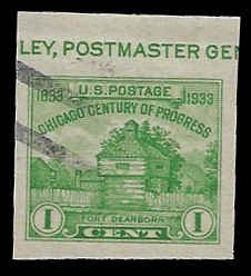 U.S. #730a Used; 1c Ft. Dearborn - Imperforate (1933)