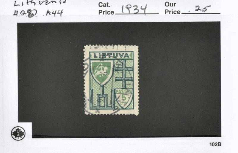 LITHUANIA #287, USED ON 102 CARD - 1934 - LITH079