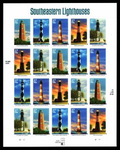 US.#3787-91  SOUTHERN LIGHTHOUSES - Pane of 20 - OGNH - VF - CV$39.50 (ESP#H215)