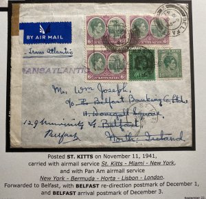 1941 St Kitts & Nevis Airmail Censored Cover to Belfast Northern Ireland Via Usa