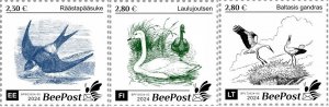 Estonia Finland Lithuania 2024 Birds Definitives BeePost set of 3 stamps MNH