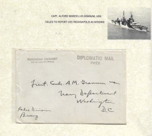 Undated Cover US Embassy Rio de Janeiro, Brazil to LCDR Alford Granum (54328)