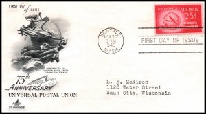 US C44 UPU Artcraft Typed FDC