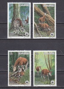 Zaire, Scott cat. 1168-1171. W.W.F.-Okapi issue.