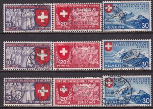 Switzerland 1939 Sc 247-55 Zurich National Exposition Three Languages Stamp Used