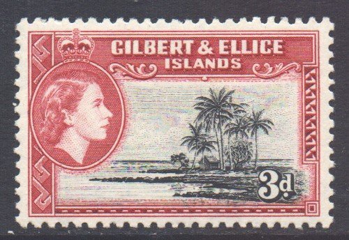Gilbert Ellice Is Scott 65 - SG68, 1956 Elizabeth II 3d MH* thin