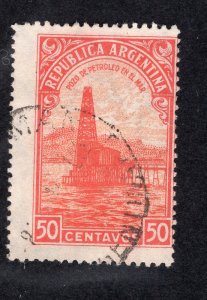 Argentina 1936 50c red & orange Oil Well, Scott 444 used, value = 25c