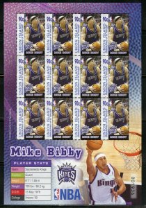 UNION ISLAND MIKE BIBBY  BASKETBALL  SHEET  OF TWELVE  MINT NH