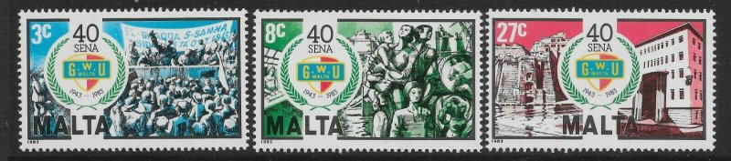 MALTA SG722/4 1983 GENERAL WORKERS UNION SET MNH 