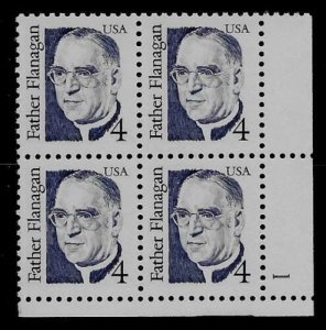 1986 Father Flanagan Plate Block of 4 4c Postage Stamps, Sc# 2171, MNH, OG