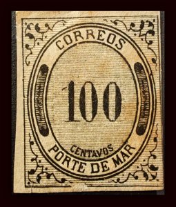 Mexico. Unused 100 centavo postage stamp (1875). Porte de Mar stamps...